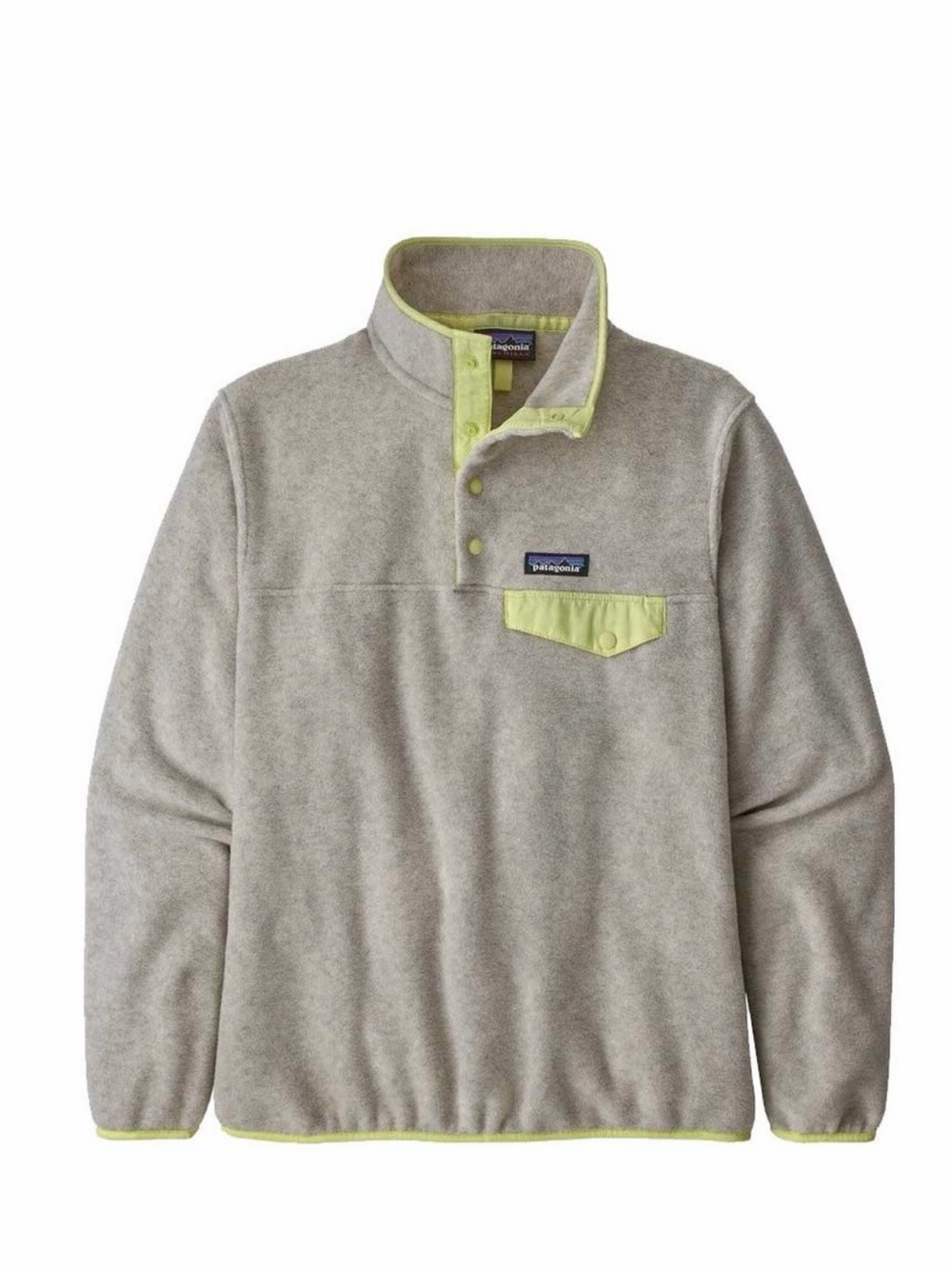Patagonia women’s Lightweight synchilla fleece Pullover light gray with yellow